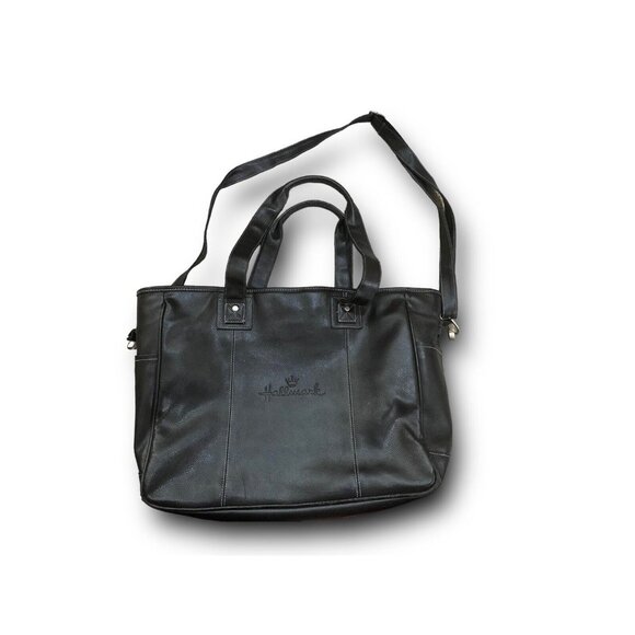 Leed’s for Hallmark Handbags - Black Leather Adjustable Shoulder Strap Tote Bag Purse by Leed’s For Hallmark